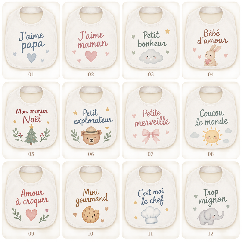 Catalogue de phrases prêtes à imprimer pour bavoir bébé