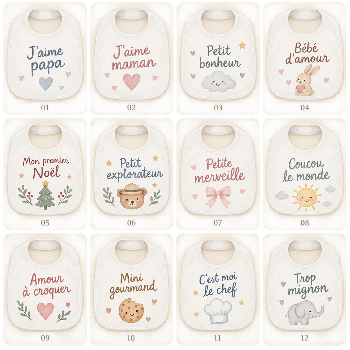 Catalogue de phrases prêtes à imprimer pour bavoir bébé