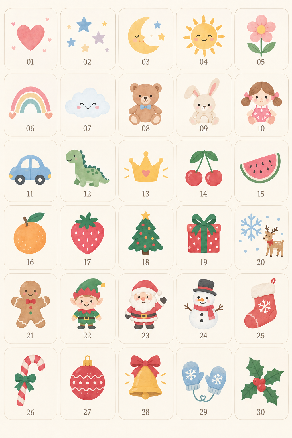 Catalogue de 30 dessins de Noël imprimés pour dors-bien bébé