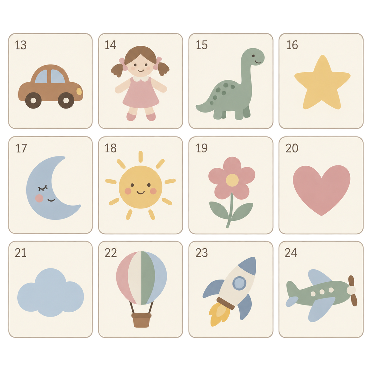 Catalogue de symboles imprimés supplémentaires pour couverture bébé, modèles 13 à 24