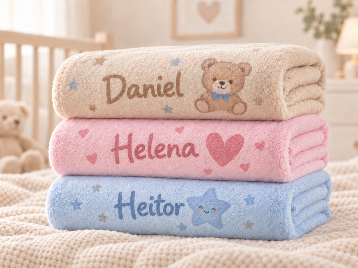 Mantas de bebê personalizadas com Daniel, Helena e Heitor