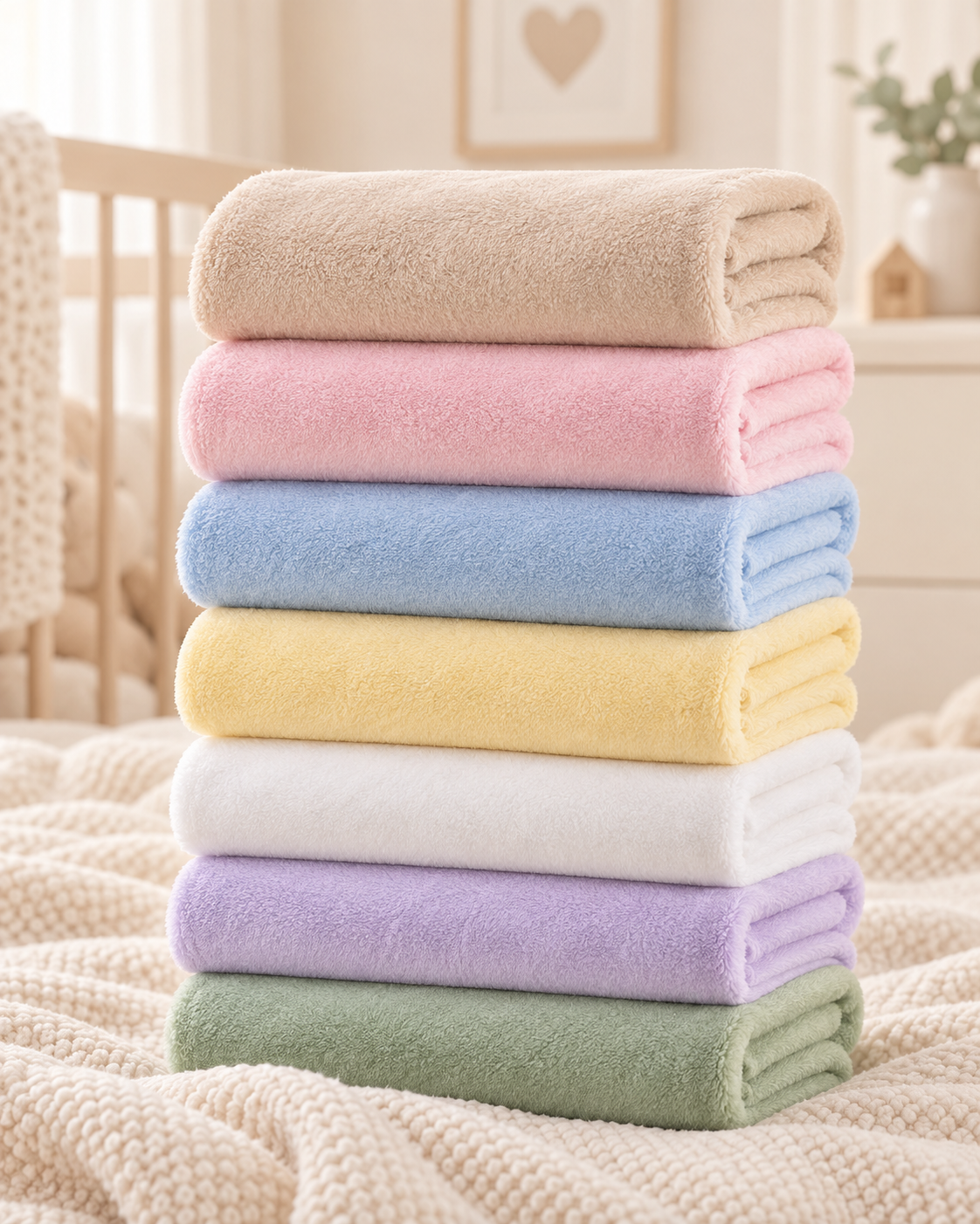 Paleta completa de mantas de bebê lisas em sete cores